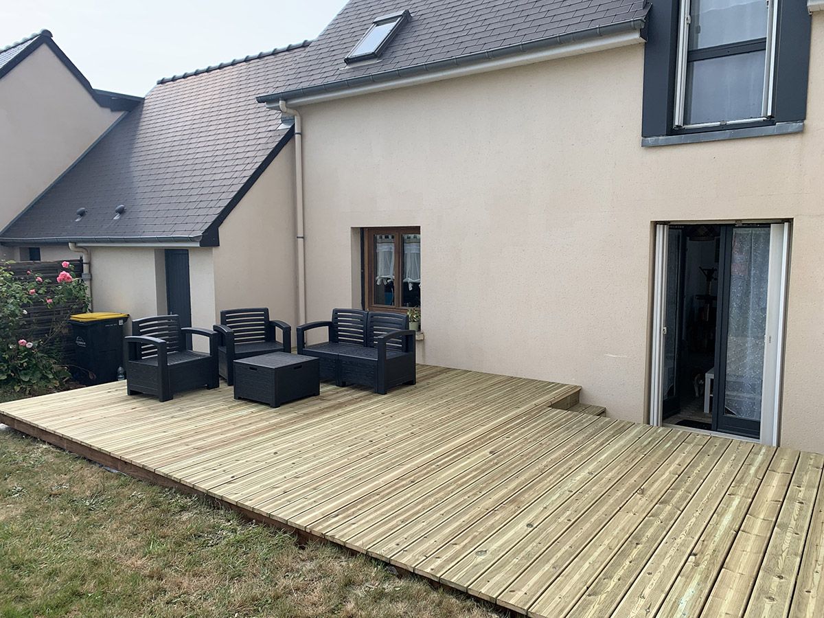 Création d'une terrasse bois sur lambourdes de 32m2